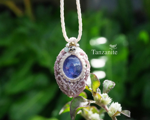 タンザナイトの１粒マクラメネックレス 蒼い紋章☆高品質☆tanzanite マクラメネックレス1312
