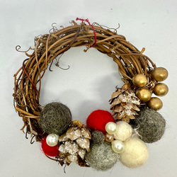 送料無料】クリスマス リース 羊毛フェルト キラキラ モノトーン