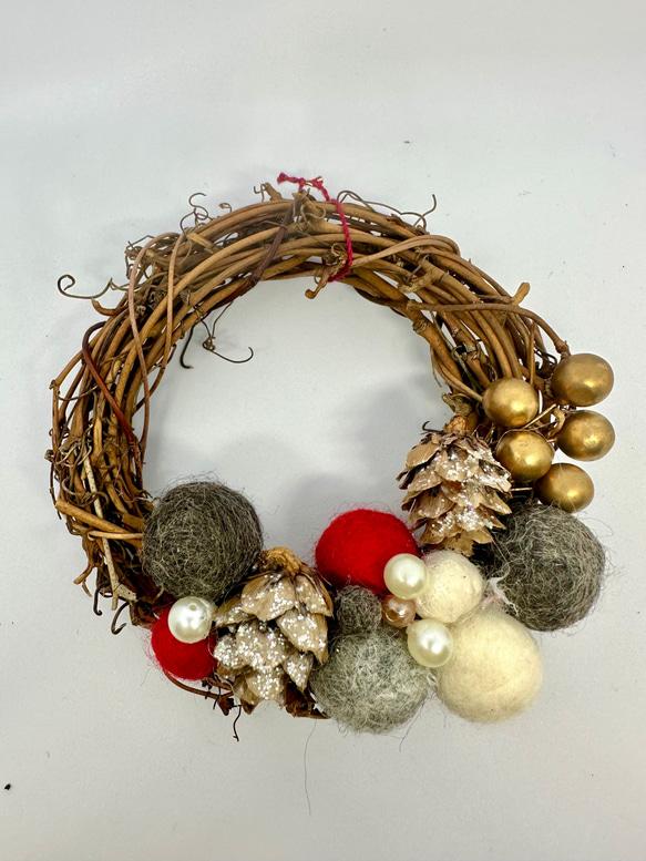 送料無料】クリスマス リース 羊毛フェルト キラキラ モノトーン