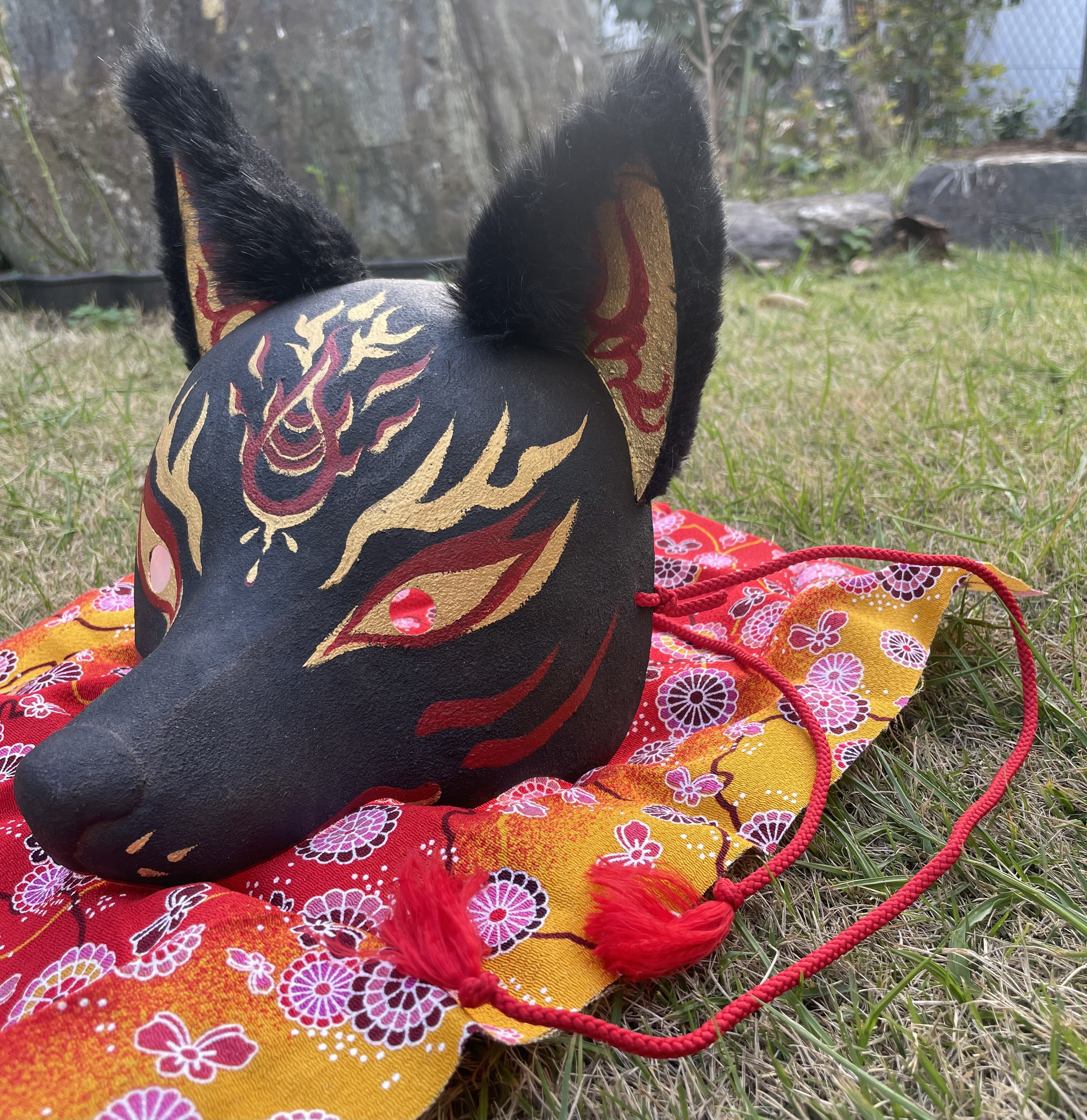 狐面（雄雌セット）木彫 木彫り 狐面
