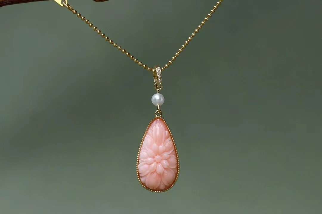 天然 台湾momo 珊瑚 デザイン ダイヤモンドネックレス k18 ネックレス