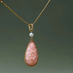 天然　 台湾momo 珊瑚　デザイン　ダイヤモンドネックレス　k18 2枚目の画像