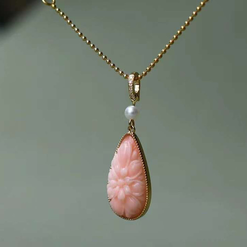 天然 台湾momo 珊瑚 デザイン ダイヤモンドネックレス k18 ネックレス