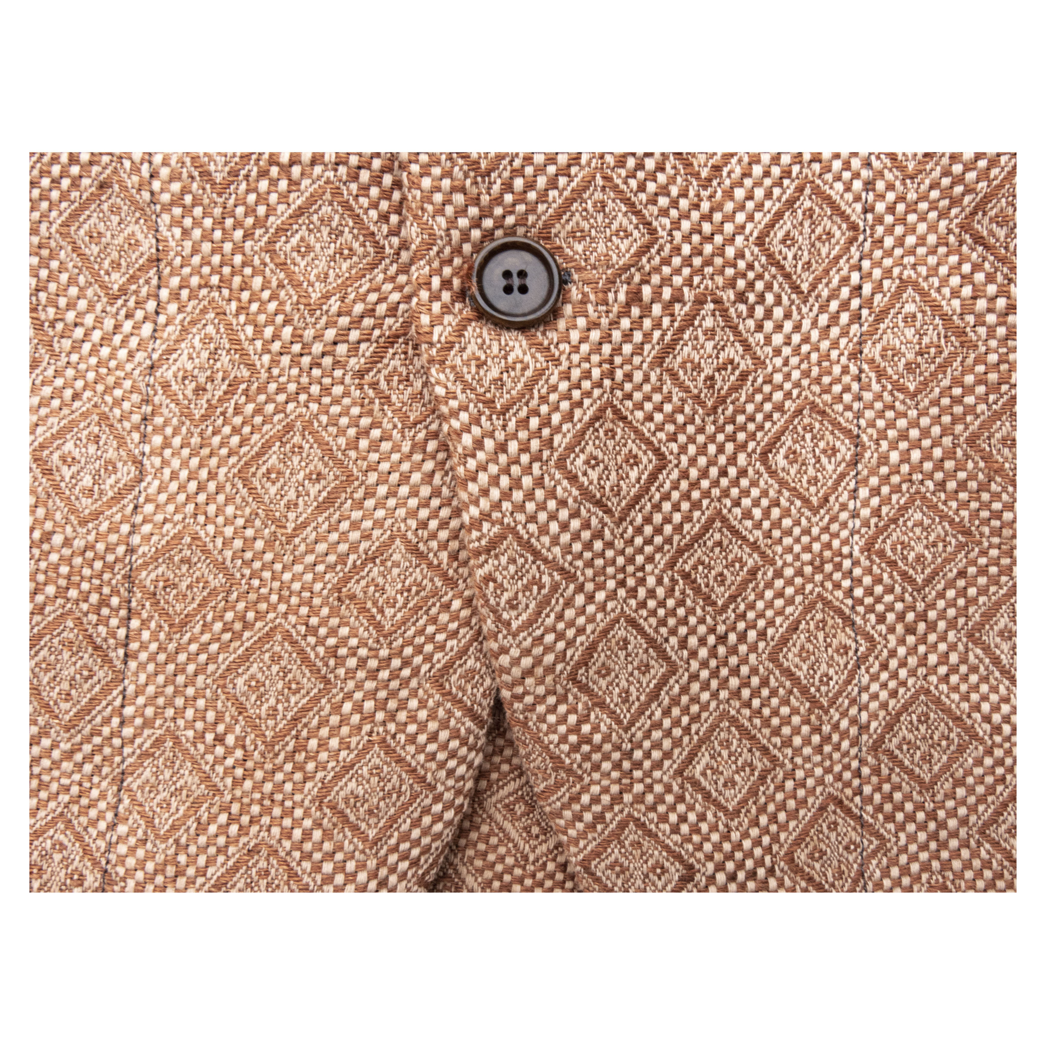 ベージュ、オレンジゴールド模様手織りイタリア製アンティークシルク、テーラードジャケット XL XXL