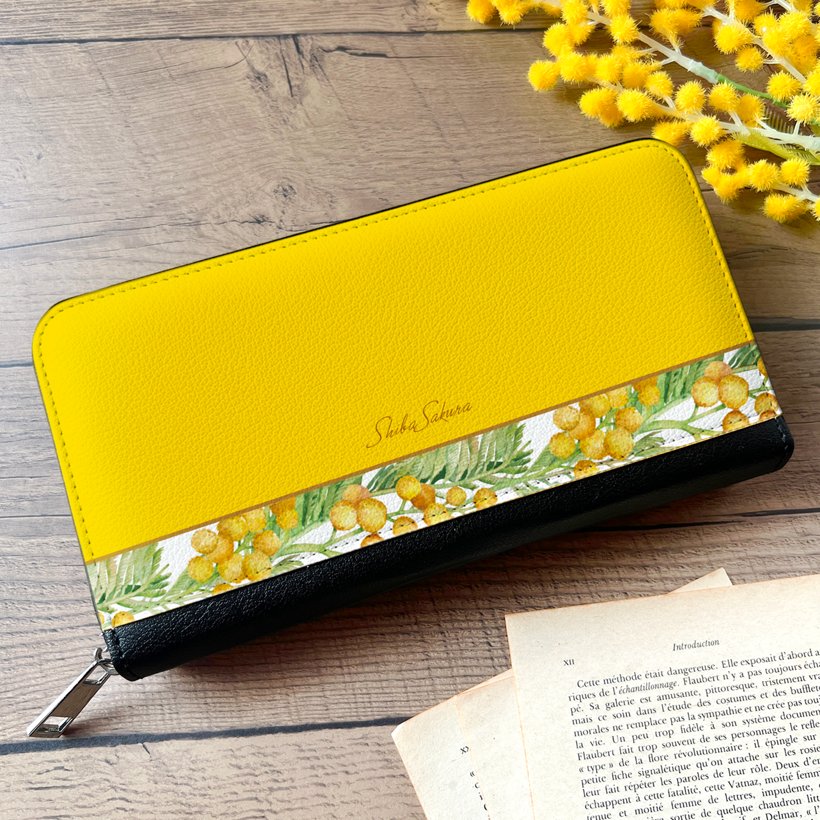 春のミモザの長財布（イエロー）  ミモザ 花  財布 長財布
