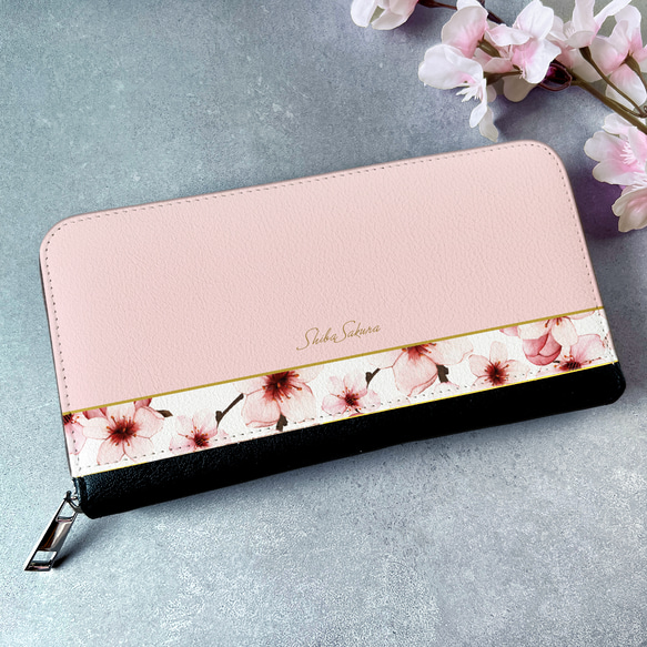 長財布　　sakura    5日まで取り置き ソメイヨシノの長財布 桜 花 財布 長財布 母の日 敬老の日 誕生日 新
