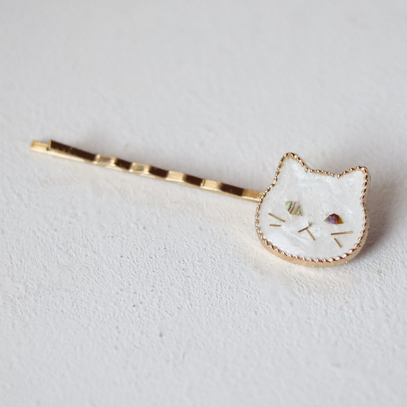 ラスト2　ねこ　猫　白猫　ホワイト　ヘアピン　ヘアアクセサリー　ヘアクリップ ラスト2 ねこ 猫 白猫 ホワイト ヘアピン ヘアアクセサリー ヘア
