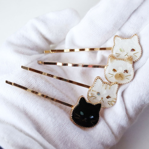 ラスト2　ねこ　猫　白猫　ホワイト　ヘアピン　ヘアアクセサリー　ヘアクリップ ラスト2 ねこ 猫 白猫 ホワイト ヘアピン ヘアアクセサリー ヘア