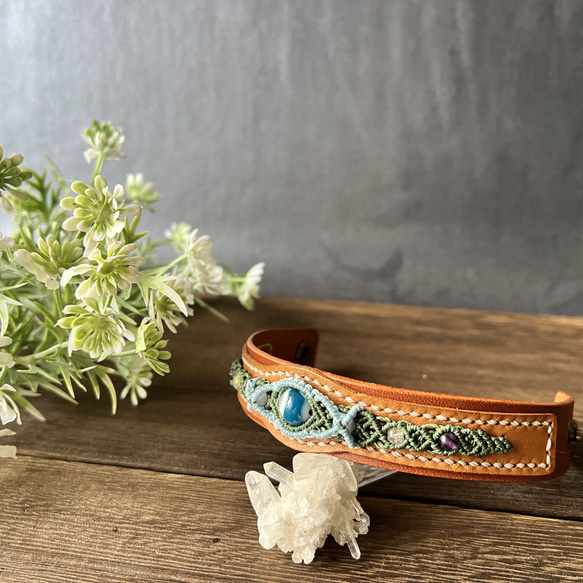 "Agate Macrame Leather Bracelet"瑪瑙のマクラメレザーブレスレット 7枚目の画像