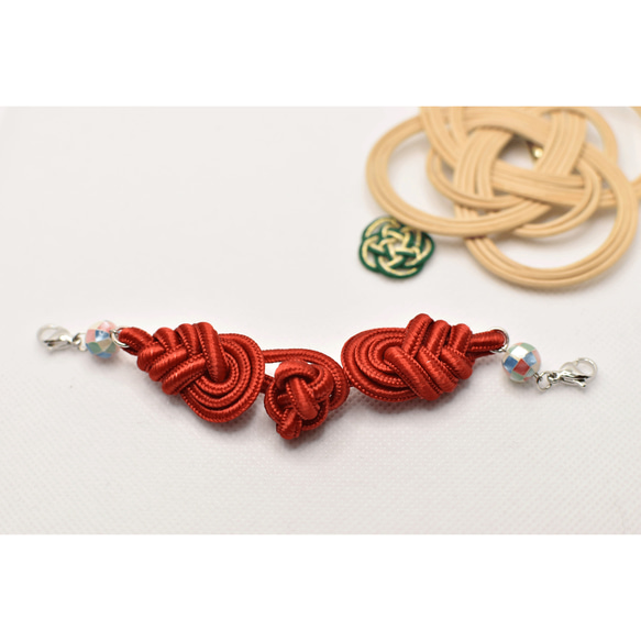 チャイナボタン羽織紐　木の葉赤 2枚目の画像