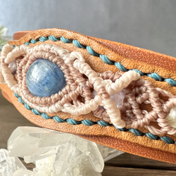 "Kyanite Macrame Leather Bracelet"カイヤナイトのマクラメレザーブレスレット 3枚目の画像