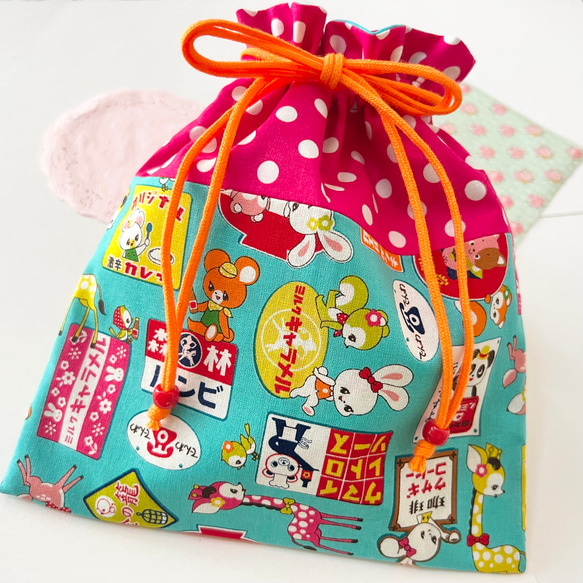 巾着袋☆巾着ポーチ☆給食袋☆はいから横丁☆昭和レトロ☆レトロポップ 