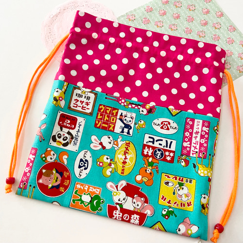 1K-5　昭和レトロ♥はいから横丁♥屋台柄　巾着袋はいから横町ハイカラ横丁 1K-5昭和レトロ♥はいから横丁♥屋台柄巾着袋はいから横町