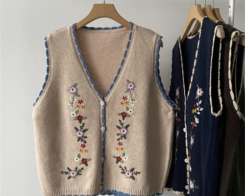 チマヨベスト刺繍入り豚革ブラウンベスト 44 チマヨベスト刺繍入り豚革