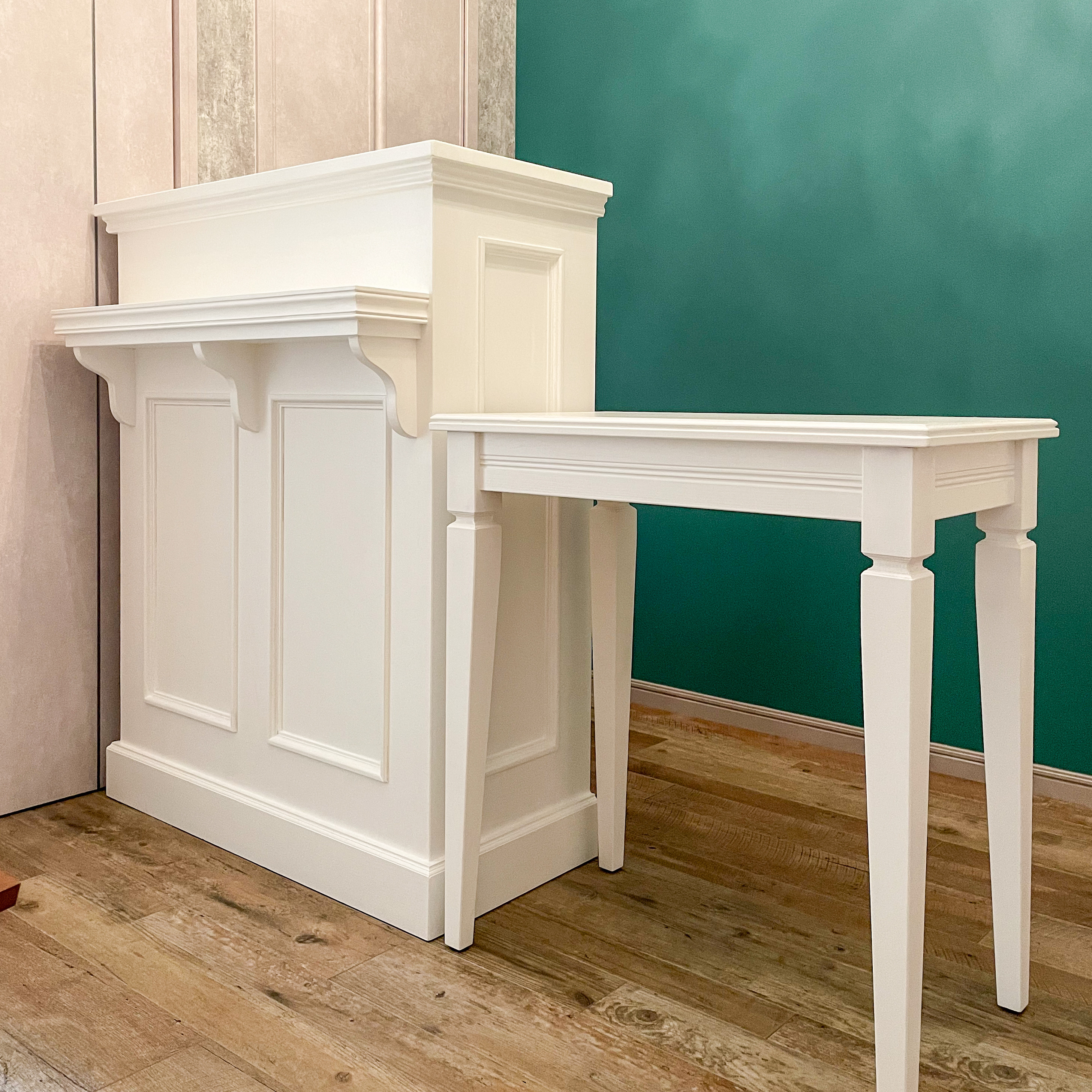 受注製作ホワイトストーン柄★御影調★カウンターテーブル800★☆ネイル　美容室 エステサロンL字カウンター（W1500ホワイト） ネイルサロン