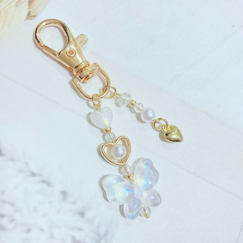 SOLD◆ ハンドメイド 月 チャーム キーホルダー ビーズ バッグチャーム ビーズキーホルダー (38) 1個売り キーホルダーパーツ キーリング