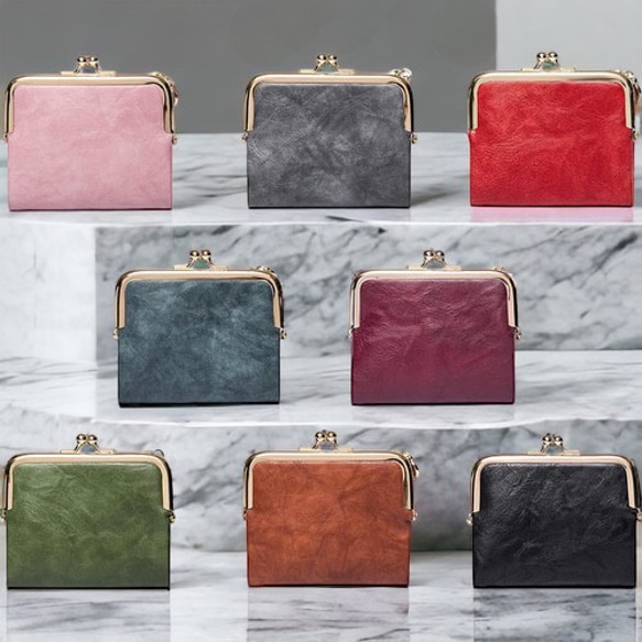 全8色】 がま口財布 ミニ財布 二つ折り財布 レディース 革 レザー 二