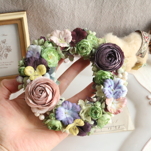 ★布花（アートフラワー）リース　19 布花 飾って楽しむ布花 リース アートフラワー ao. 通販 16917843