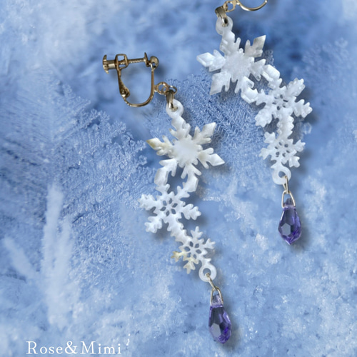 Snowflakes】連なる雪の結晶イヤリング&ピアス イヤリング