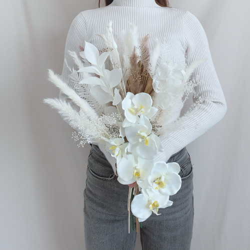 胡蝶蘭 ホワイト ゴールド 大人上品ウェディングブーケ/ホワイトカラー