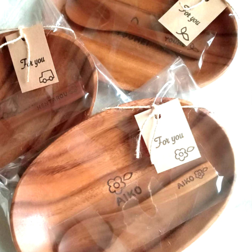 全16種マーク 名前入り木の食器【プレート＆スプーン】新生活 中皿