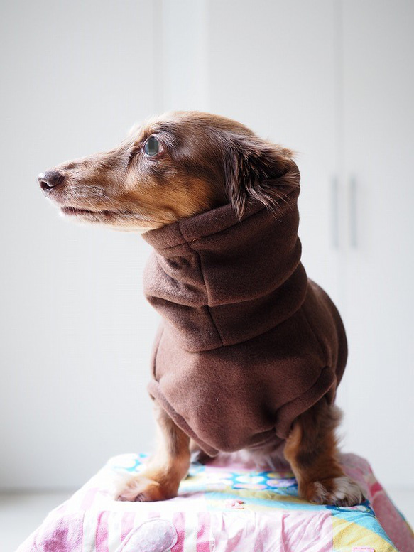 犬服　背中切り替えハイネックタンクトップ　チョコレート×千鳥格子 4枚目の画像