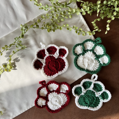 アクリルたわし 肉球コースター ねこ いぬ クリスマス オーナメント  