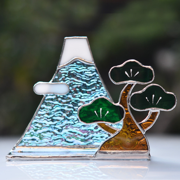 ステンドグラス キラキラ 富士山と松 お正月 その他インテリア雑貨