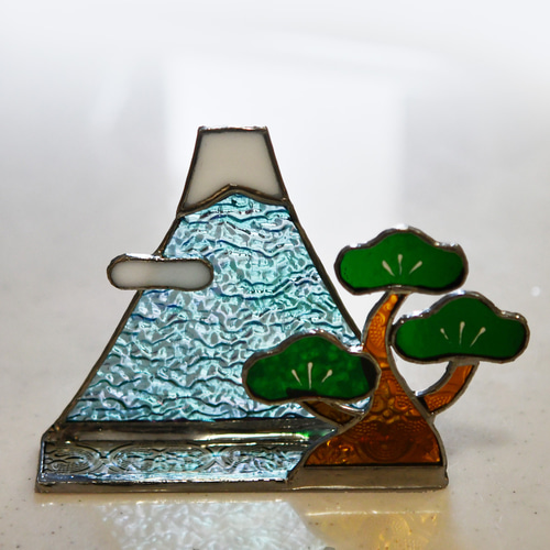 ステンドグラス キラキラ 富士山と松 お正月 その他インテリア雑貨