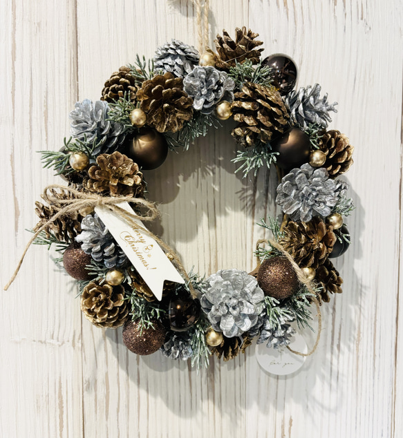 キラキラ松ぼっくりリース ショコラカラー リース green room 通販