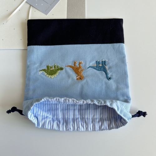 給食・コップ袋・20×18】名入れ・恐竜・刺繍・男の子・コットン・入園