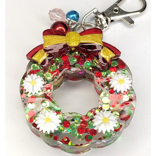 キーホルダー ビーズワーク クリスマス リース 鈴 キーホルダービーズ