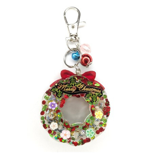 ハンドメイド クリスマスリースシェイカーキーホルダー クリスマス