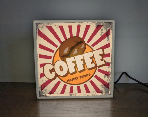【手のひらサイズ】コーヒー 豆 カフェ 喫茶 店舗 自宅 ミニチュア サイン ランプ 看板 置物 雑貨 ライトBOX 1枚目の画像