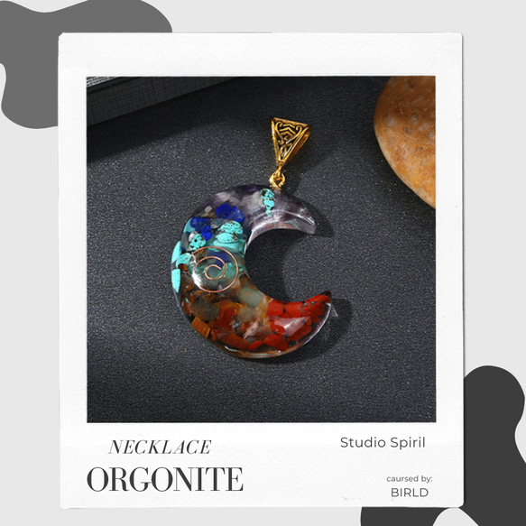 ✜オルゴナイト（ORGONITE）✜ 天然石 ジェムストーン ネックレス お守り ✜ クレセントムーン ✜ 3枚目の画像