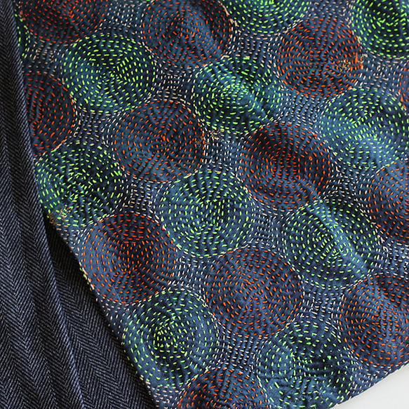 カンタ刺繍シルクとウールのスリットコンビスカート【ヘリンボーンB】 10枚目の画像