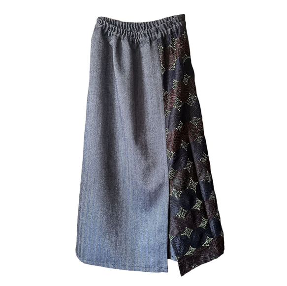 カンタ刺繍シルクとウールのスリットコンビスカート【ヘリンボーンC】 8枚目の画像