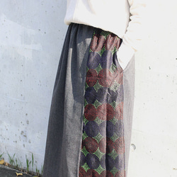 カンタ刺繍シルクとウールのスリットコンビスカート【ヘリンボーンC】 3枚目の画像