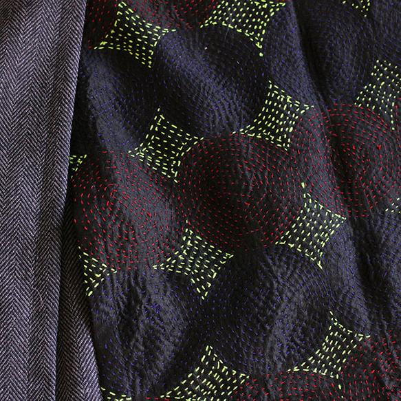 カンタ刺繍シルクとウールのスリットコンビスカート【ヘリンボーンC】 10枚目の画像
