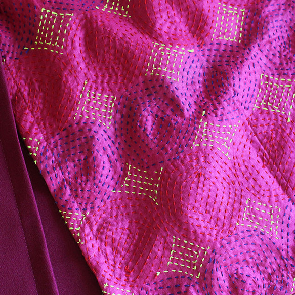 カンタ刺繍シルクとウールのスリットコンビスカート【マゼンタピンクA】 9枚目の画像