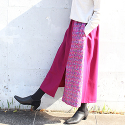 カンタ刺繍シルクとウールのスリットコンビスカート【マゼンタピンクB】 1枚目の画像