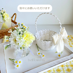 レモンイエローの紫陽花とガーベラのグラスアレンジ　送別ギフト　白い花かご付き　ギフトボックス付き 3枚目の画像