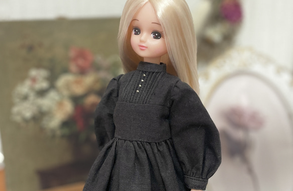 22cmドール服リカちゃん　ピュアニーモ　黒のクラシカルドレス 3枚目の画像