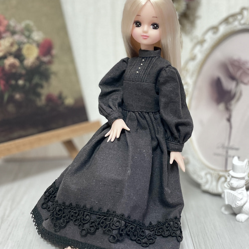 22cmドール服リカちゃん ピュアニーモ 黒のクラシカルドレス
