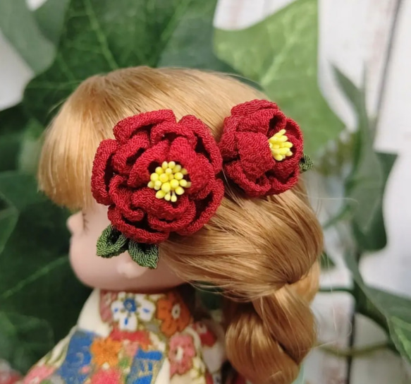 リカちゃん　椿の髪飾りセット 2枚目の画像