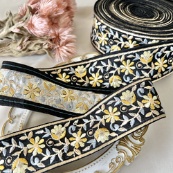 30cm  インド刺繍リボン  シルク  花柄 10枚目の画像