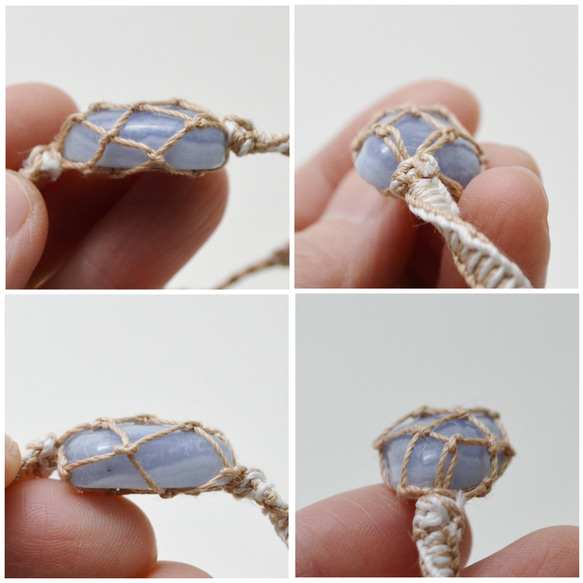 編繩系列- 雙色1‧藍紋瑪瑙‧手工純錫扣‧麻繩編織手環 第7張的照片