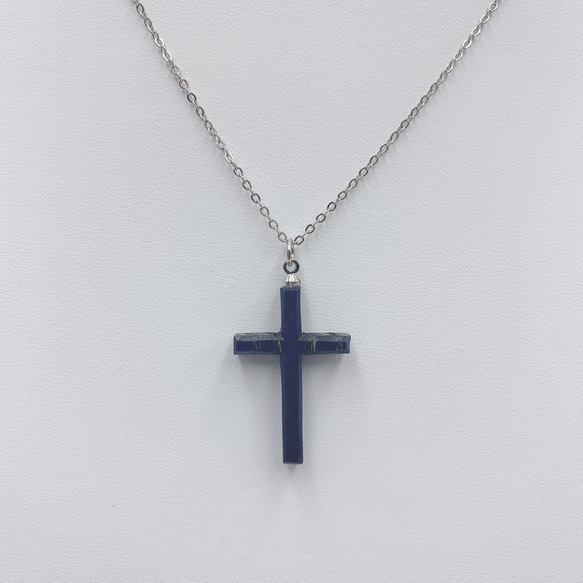 藍染め　木製クロス・十字架・ロザリオのペンダント　シンプル　木製×阿波藍ペンダント　　木工 3枚目の画像