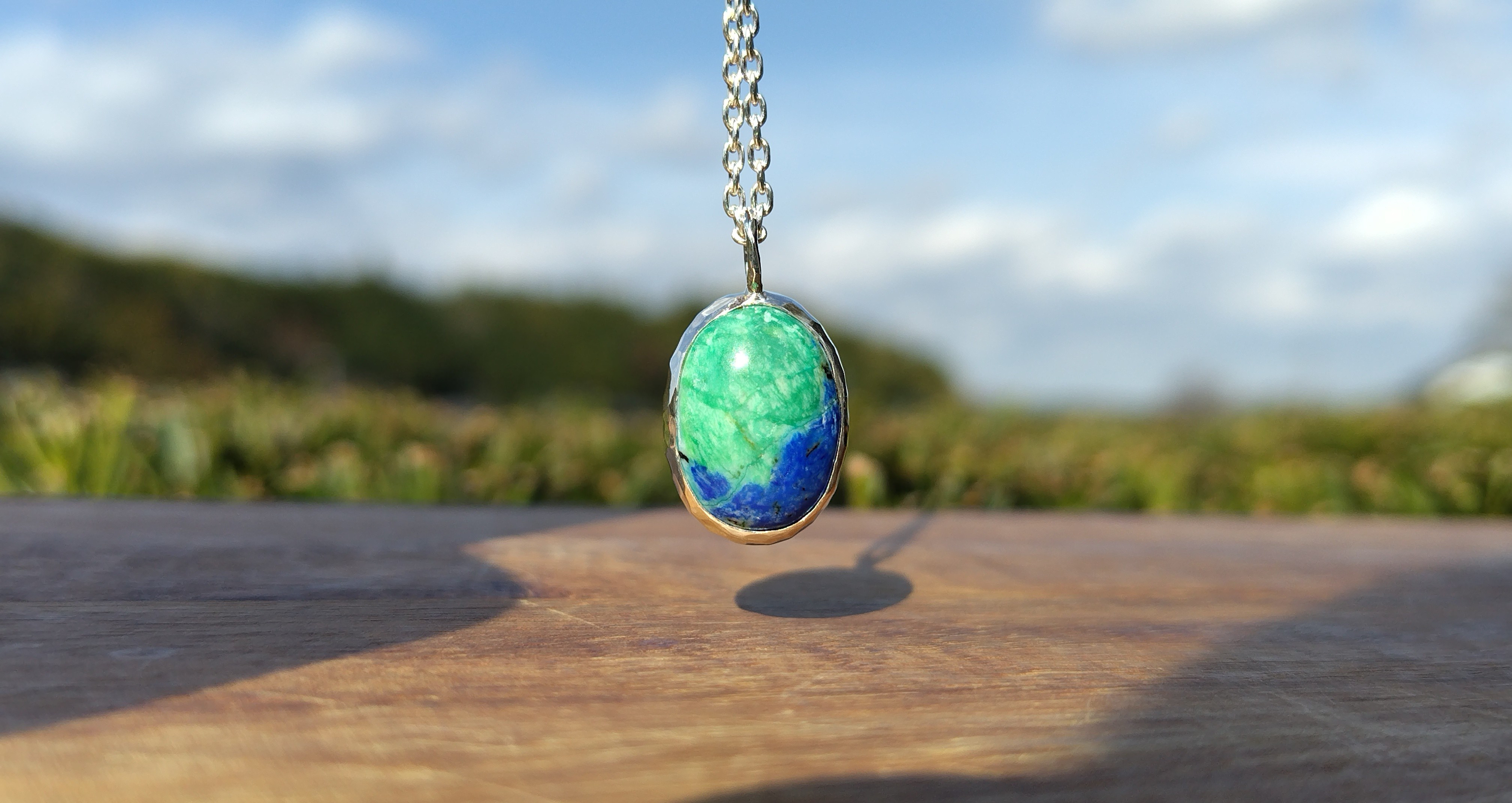 アズライトインバライト×純銀鎚目ネックレス/シルバーペンダント