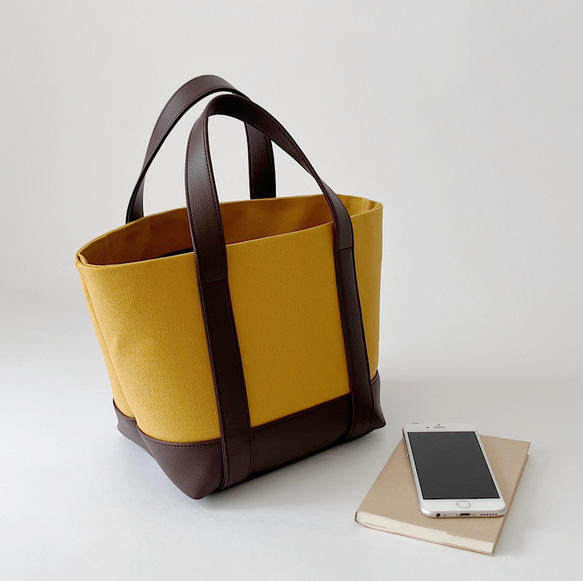 ころっと小さめトートバッグ ブラウン×マスタード トートバッグ 半田  